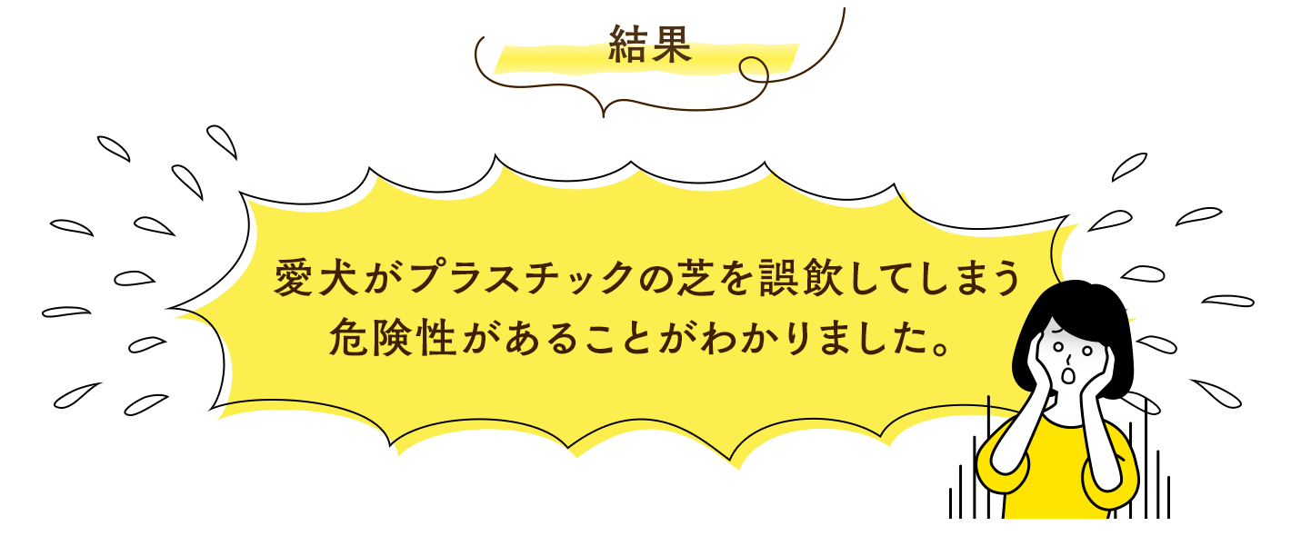 結果、愛犬がプラスチックの芝を誤飲してしまう 危険性があることがわかりました。